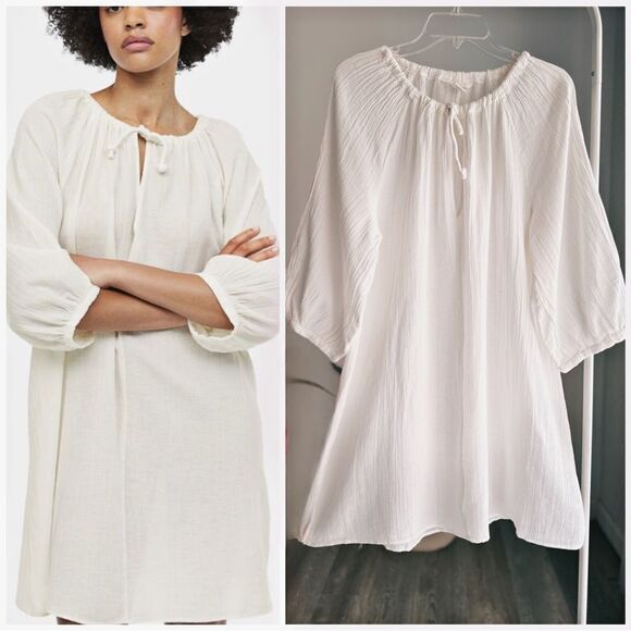 H&M Balloon Sleeves Linen Blend Dress New - Picture 1 of 6
